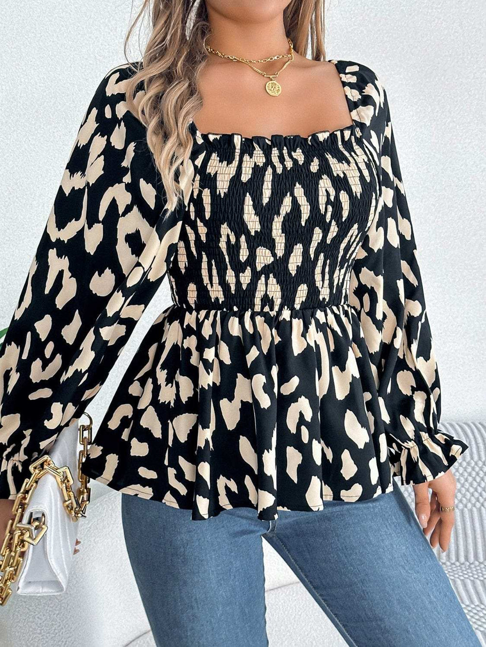 Square Neck Flounce Sleeve Blouse - Trendsi - Flyclothing LLC