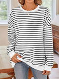 Striped Round Neck Long Sleeve Sweatshirt - Trendsi - Flyclothing LLC