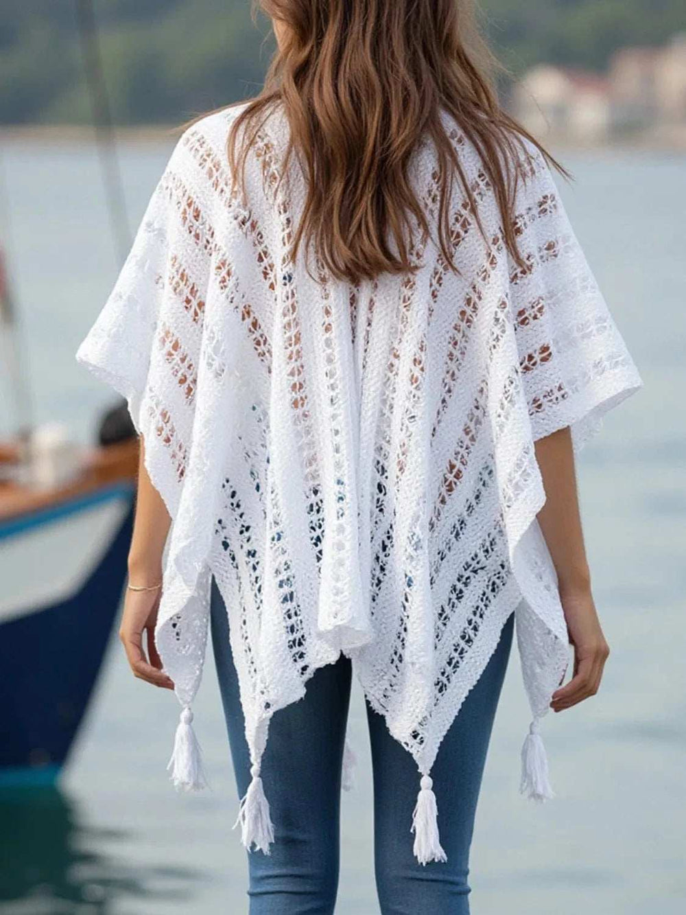 Openwork Tassel Open Front Knit Cover Up - Trendsi - Flyclothing LLC