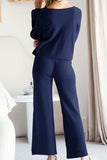 Round Neck Long Sleeve Top and Pants Set - Trendsi - Flyclothing LLC