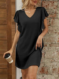 Ruffled V-Neck Cap Sleeve Mini Dress - Trendsi - Flyclothing LLC