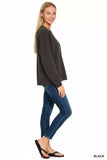 Zenana Double Knit Round Neck Long Sleeve Top - Trendsi - Flyclothing LLC