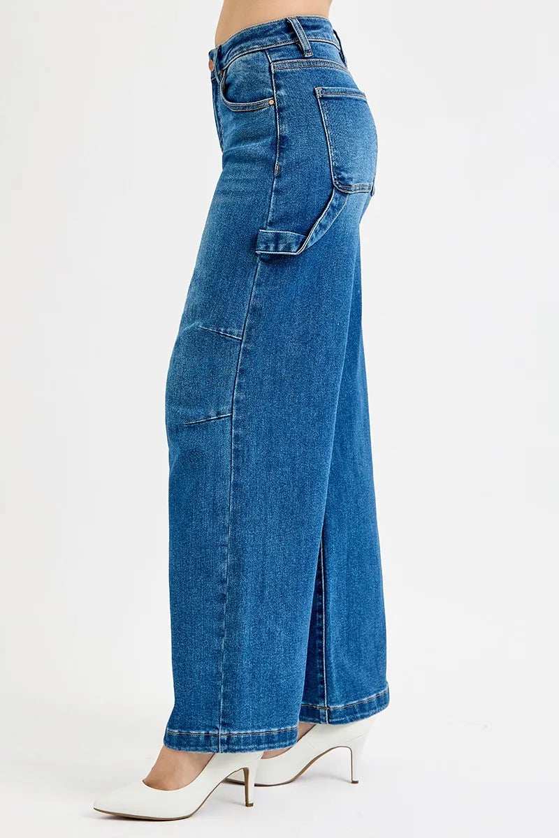 RISEN Full Size High Rise Wide Leg Patch Detailed Jeans Plus Size - Trendsi - Flyclothing LLC