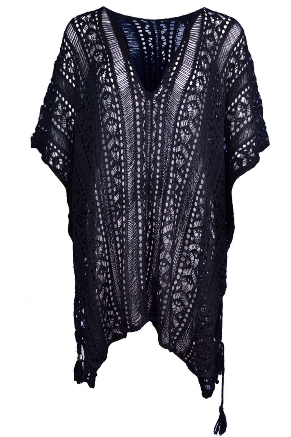 Cutout V-Neck Cover-Up with Tassel - Trendsi - Flyclothing LLC