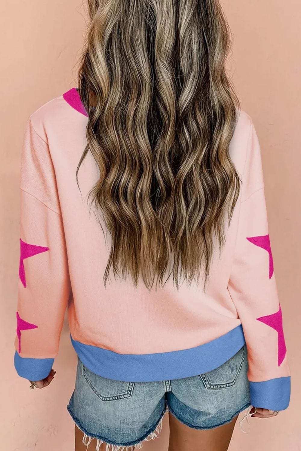 Star Contrast Round Neck Long Sleeve Sweatshirt - Trendsi - Flyclothing LLC