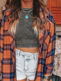 Plaid Collared Neck Long Sleeve Shirt - Trendsi - Flyclothing LLC