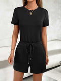 Tied Round Neck Short Sleeve Romper - Trendsi - Flyclothing LLC