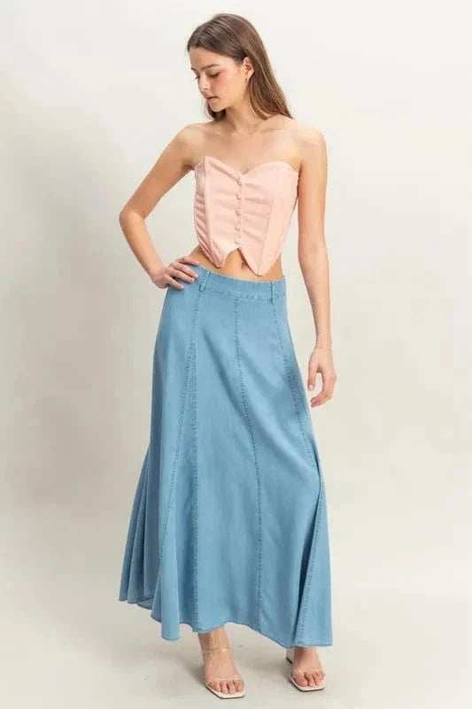 HYFVE Buttoned Front Strapless Knit Bustier Top - Trendsi - Flyclothing LLC