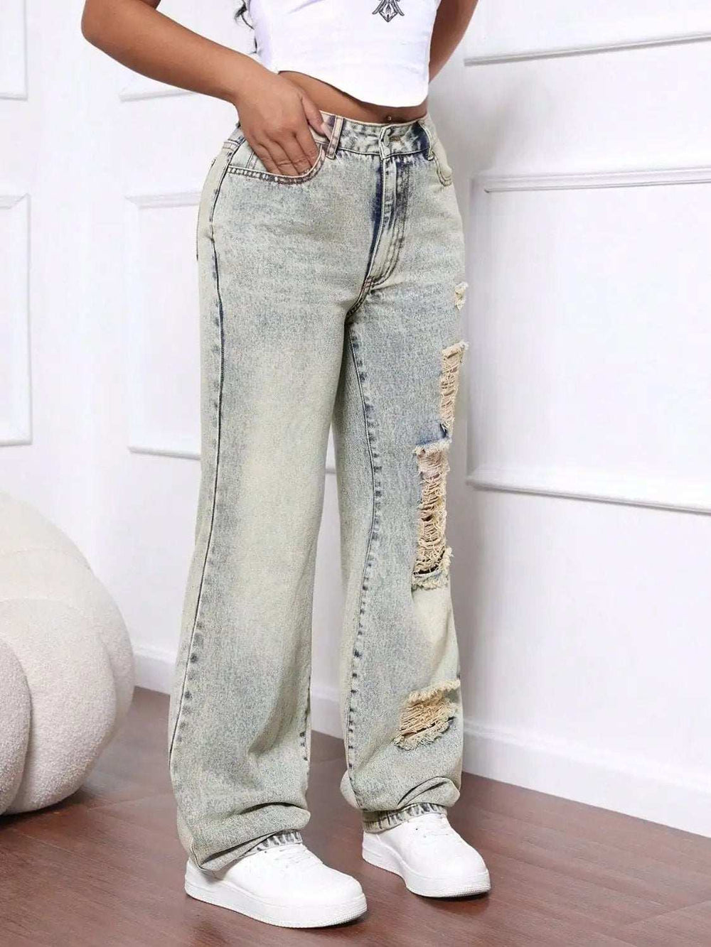 Distressed High Waist Jeans - Trendsi - Flyclothing LLC