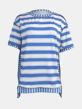 Full Size Contrast Stitching Striped Round Neck T-Shirt - Trendsi - Flyclothing LLC
