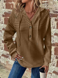 Full Size Texture Button Detail Drawstring Long Sleeve Hoodie - Trendsi - Flyclothing LLC