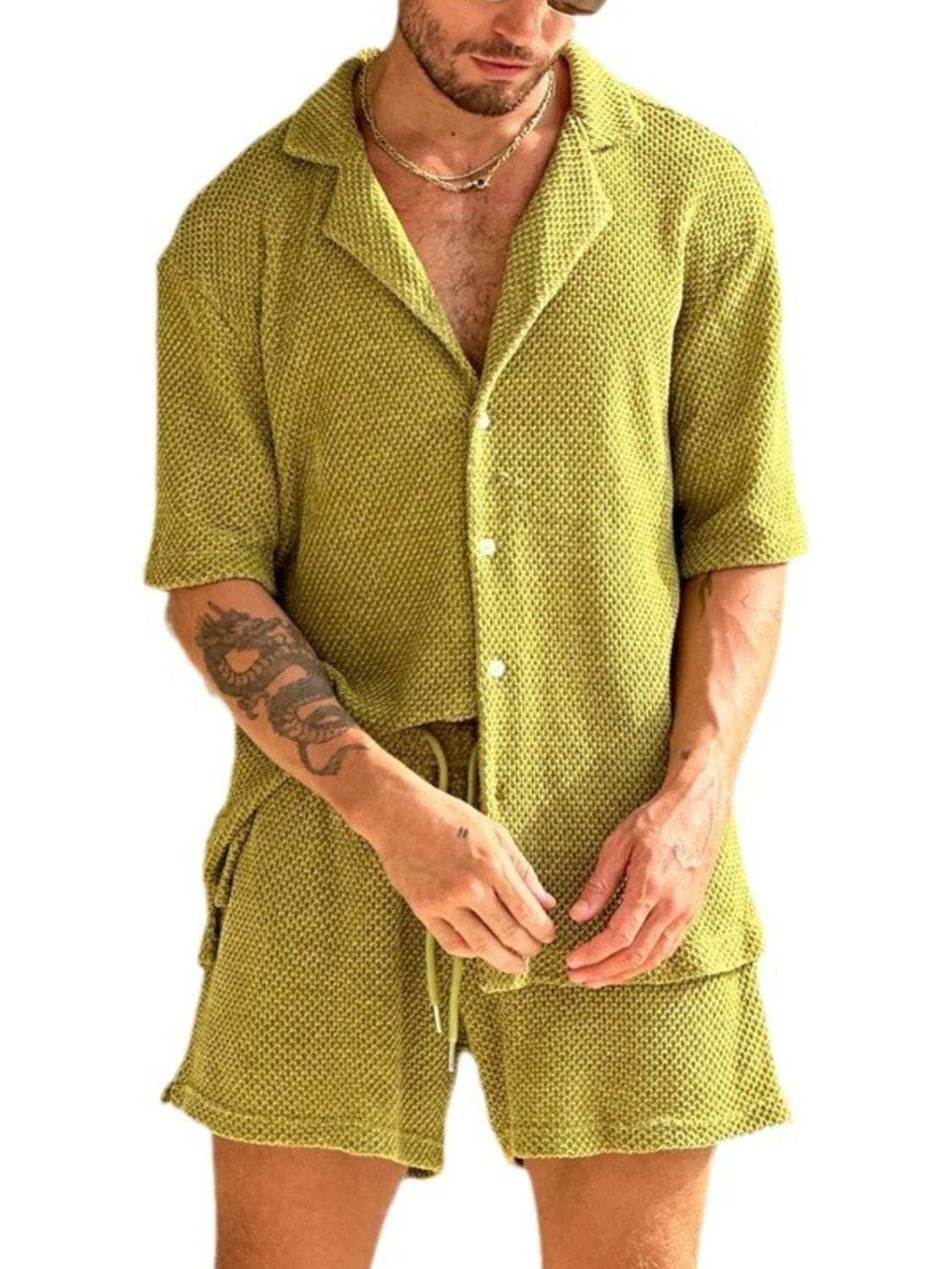 Men's Plus Size Button Down Half Sleeve Top and Shorts Set - Trendsi - Flyclothing LLC