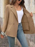 Lapel Collar Leopard Cuff Long Sleeve Blazer - Trendsi - Flyclothing LLC