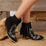 Fringe Point Toe Block Heels Boots - Trendsi - Flyclothing LLC
