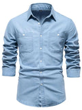 Men's Collared Neck Long Sleeve Denim Shirt - Trendsi - Flyclothing LLC