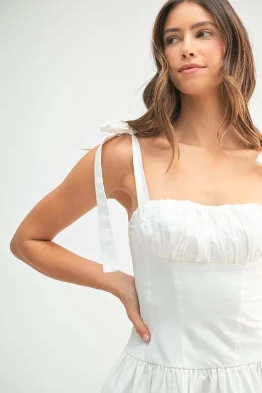 MABLE Shoulder Tie Corset Panel Mini Dress - Trendsi - Flyclothing LLC