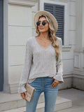 Lace Detail V-Neck Long Sleeve T-Shirt - Trendsi - Flyclothing LLC