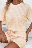 Textured Round Neck Top and Shorts Set - Trendsi - Flyclothing LLC
