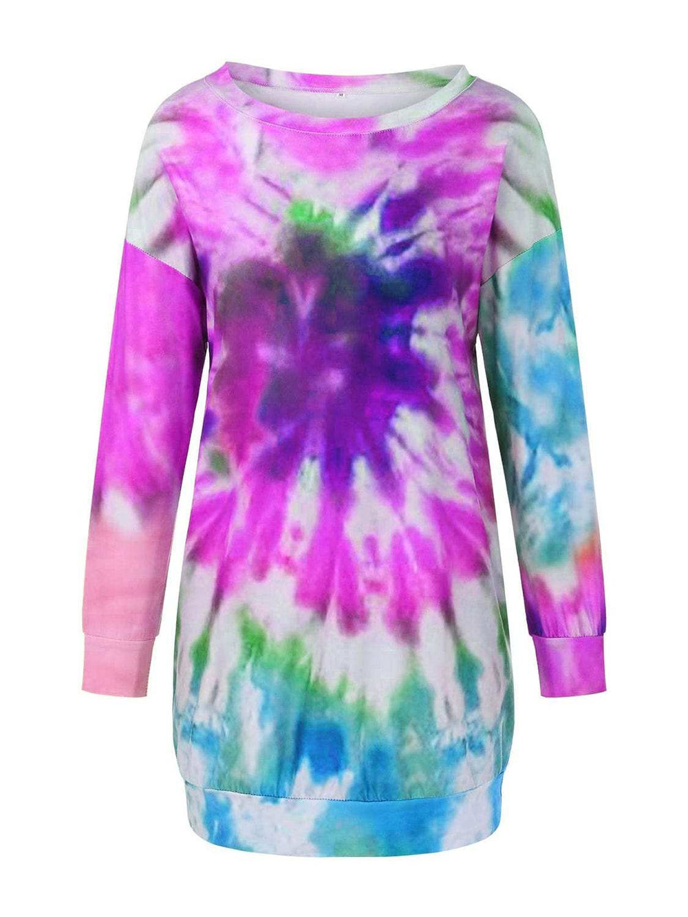Full Size Tie-Dye Round Neck Long Sleeve Dress - Trendsi - Flyclothing LLC