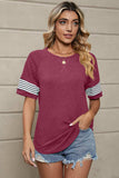 Striped Round Neck Short Sleeve T-Shirt - Trendsi - Flyclothing LLC