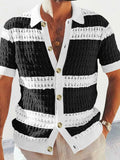 Men's Button Down Collared Neck Contrast Openwork Shirt - Trendsi - Flyclothing LLC