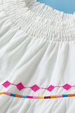 Smocked Neck Embroidered Puff Sleeve Top - Trendsi - Flyclothing LLC