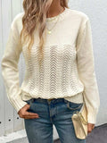 Openwork Round Neck Long Sleeve Sweater - Trendsi - Flyclothing LLC