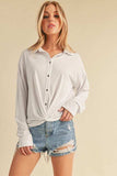 Aemi + Co Twisted Hemline Button Detail Collared Neck Top - Trendsi - Flyclothing LLC