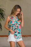 Sew In Love Wrinkle-Free Floral Notched Tank - Trendsi - Flyclothing LLC