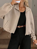 Textured Zip-Up Drawstring Hem Jacket - Trendsi - Flyclothing LLC