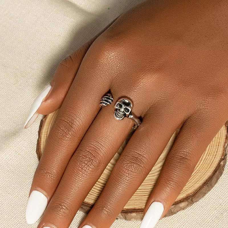 Silver-Plated Skull Skeleton Open Ring - Trendsi - Flyclothing LLC