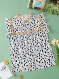 Ruffled Printed Mock Neck Cap Sleeve Blouse - Trendsi - Flyclothing LLC