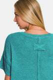Zenana Drop Shoulder Short Sleeve Jacquard Knit Top - Trendsi - Flyclothing LLC