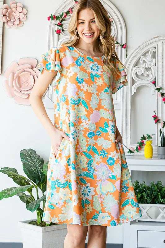 Heimish Full Size Ruffled Short Sleeve Floral Mini Dress Plus Size - Trendsi - Flyclothing LLC