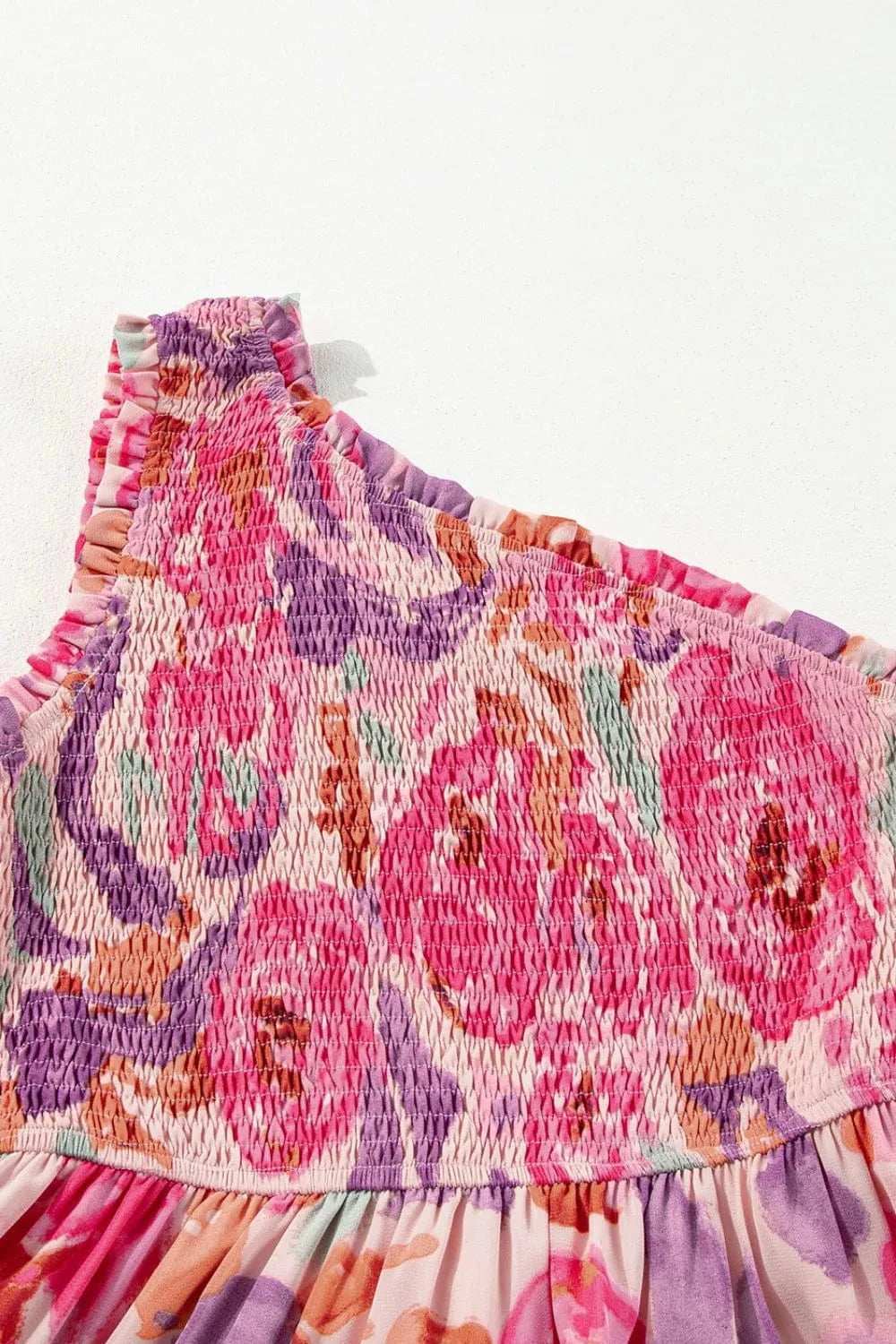 Floral Print Shirred One Shoulder Maxi Dress - Trendsi - Flyclothing LLC