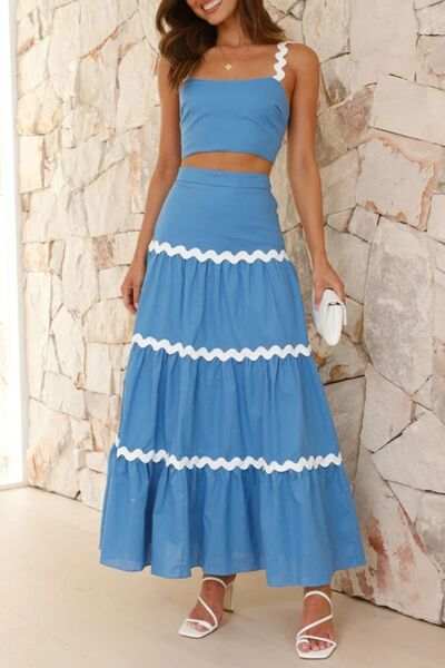 Contrast Trim Cami and Maxi Skirt Set - Trendsi - Flyclothing LLC