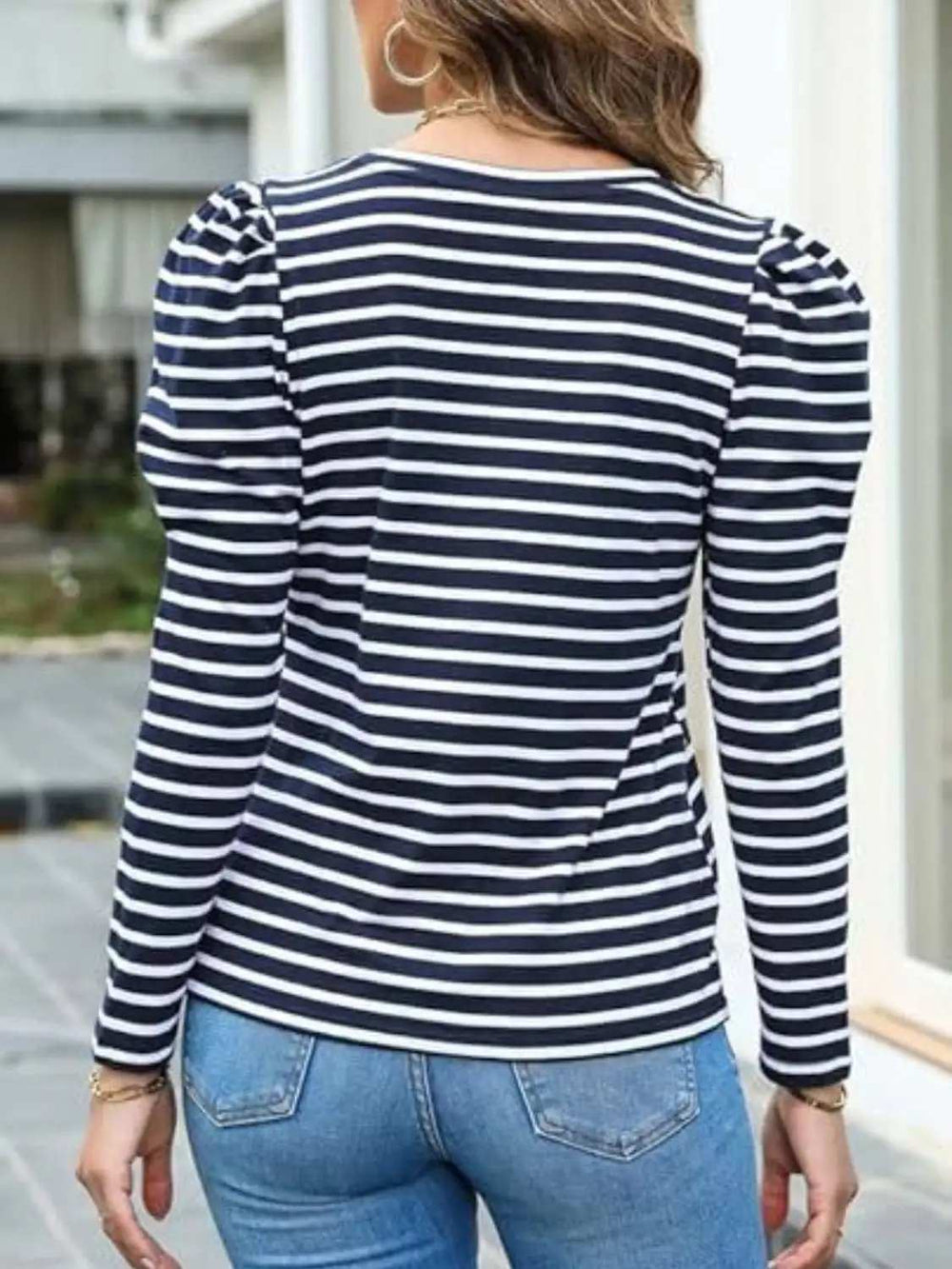 Striped Round Neck Long Sleeve T-Shirt - Trendsi - Flyclothing LLC