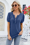Frill Notched Short Sleeve Blouse - Trendsi - Flyclothing LLC