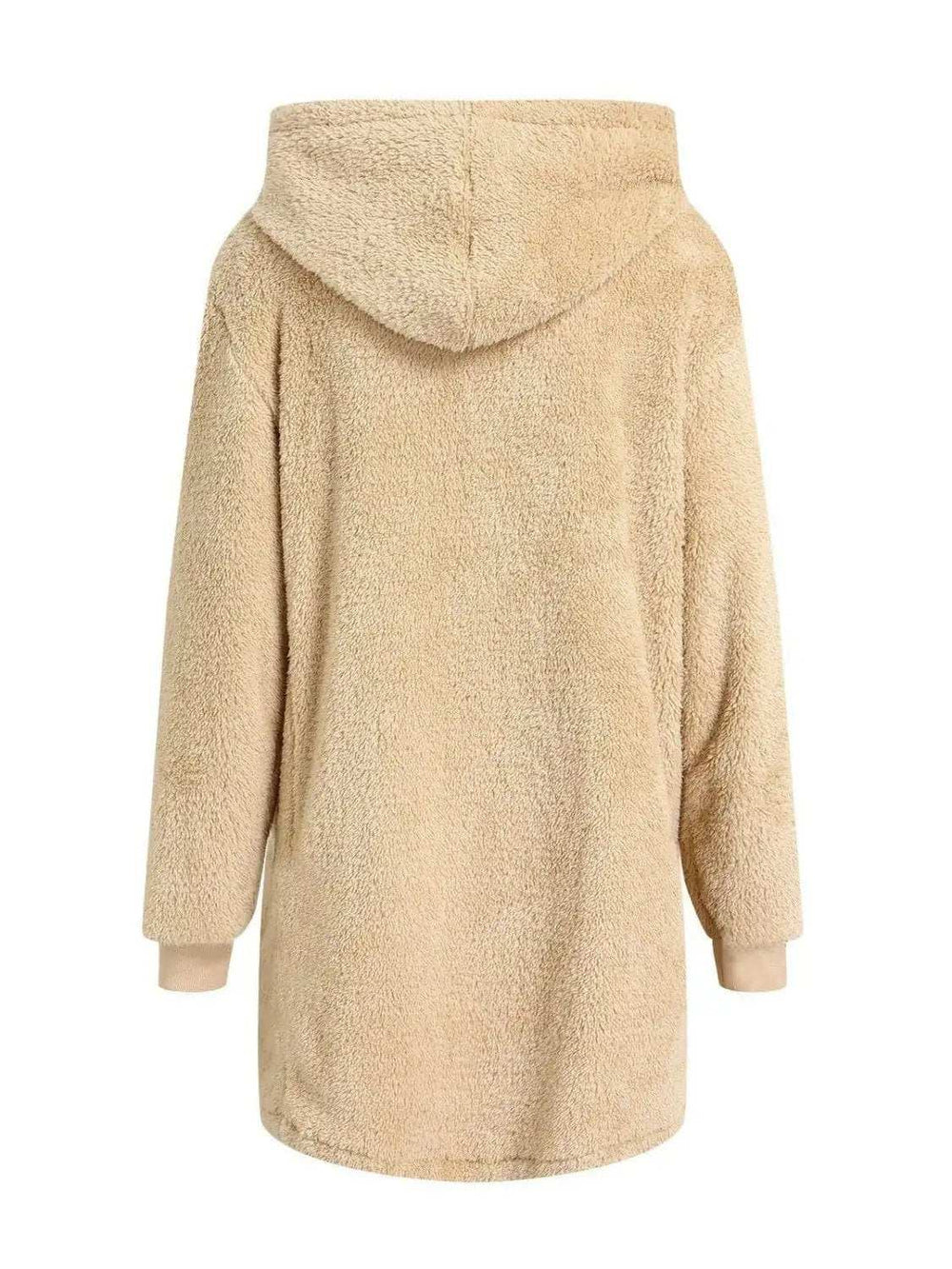 Fuzzy Pocketed Zip Up Long Sleeve Hooded Jacket - Trendsi - Flyclothing LLC