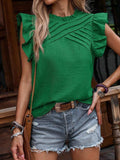 Frill Mock Neck Ruffled Cap Sleeve Blouse - Trendsi - Flyclothing LLC