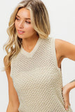BiBi Knitted Beaded Pearl V Neck Sleveless Top - Trendsi - Flyclothing LLC