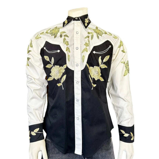 Rockmont Clothing Men's Floral 2-Tone White & Black Embroidered Western Shirt - Rockmount Clothing - Flyclothing LLC