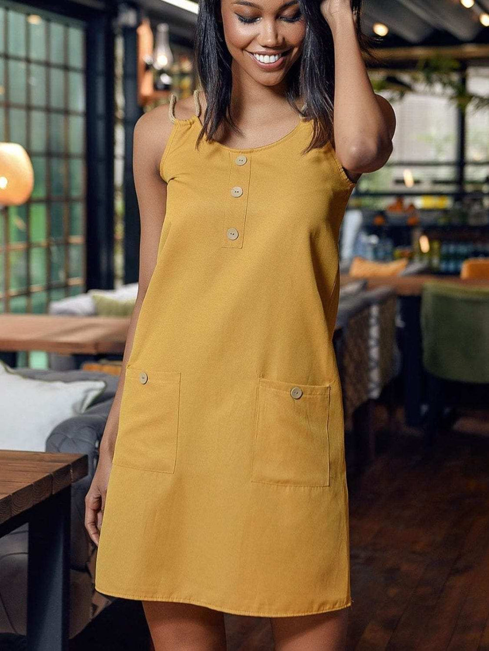 Round Neck Double Spaghetti Straps Mini Dress - Trendsi - Flyclothing LLC