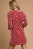 Umgee Velour Drawstring Mini Dress with Long Sleeves - Trendsi - Flyclothing LLC