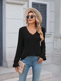 Lace Detail V-Neck Long Sleeve T-Shirt - Trendsi - Flyclothing LLC
