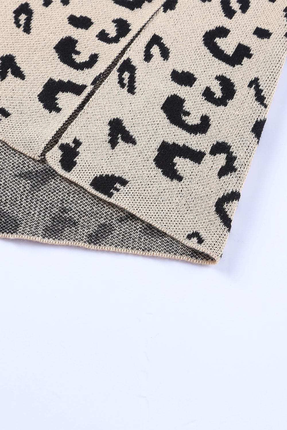 Slit Leopard Mock Neck Dropped Shoulder Sweater - Trendsi - Flyclothing LLC