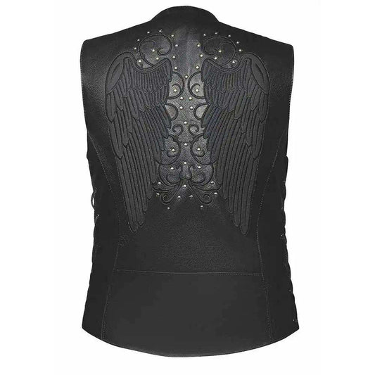 Shirly - Ladies Reflective Wing Leather Vest - Unik Just for Bikers - Flyclothing LLC