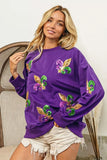 BiBi Fleur De Lis Sequin Patches Mardi Gras Sweatshirt - Trendsi - Flyclothing LLC