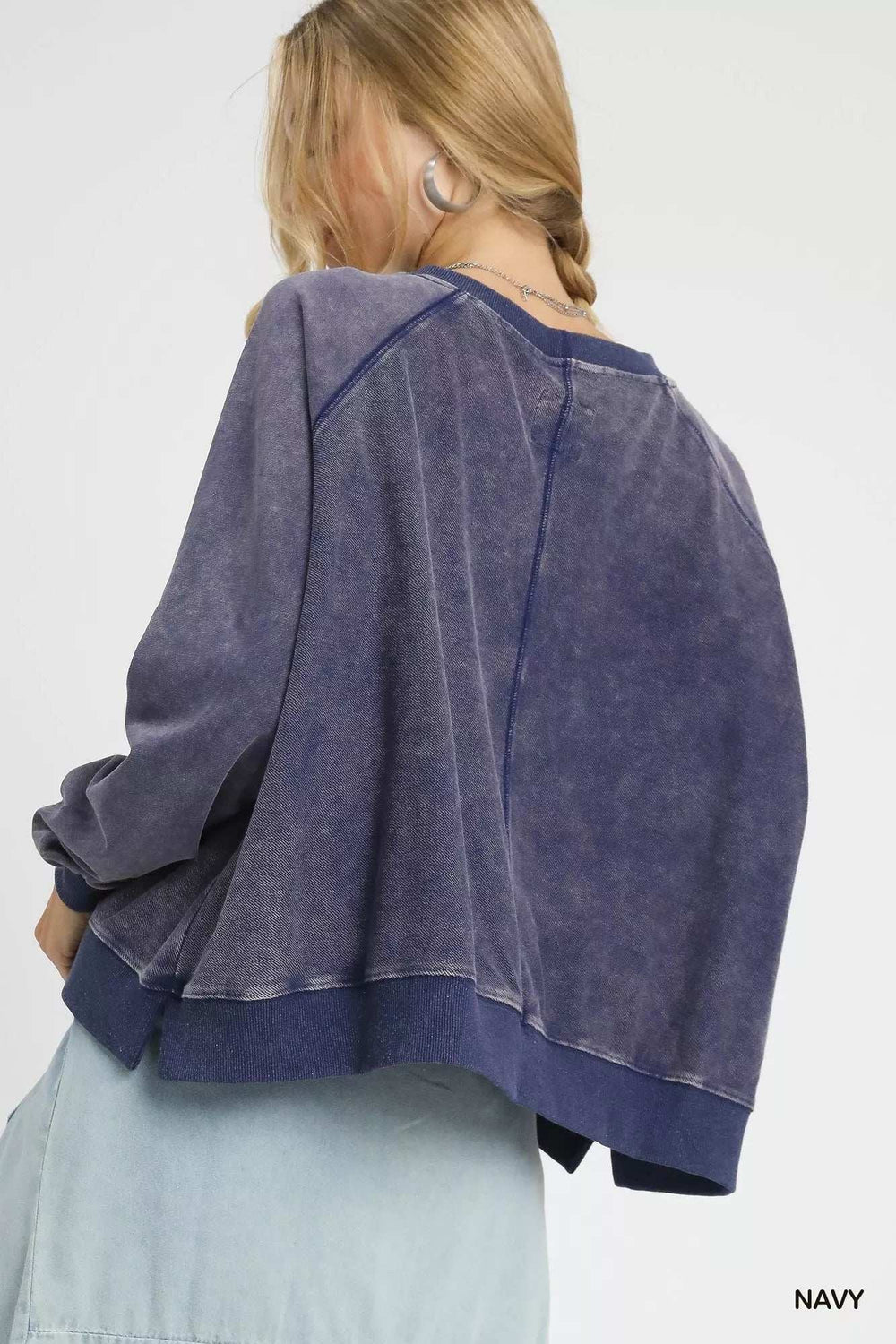 Umgee Mineral Wash French Terry Sweatshirt - Trendsi - Flyclothing LLC