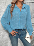 Full Size Swiss Dot Collared Neck Long Sleeve Shirt - Trendsi - Flyclothing LLC
